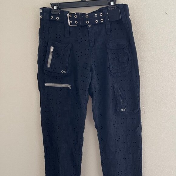 JOHNNY WAS Navy Eyelet Long Pants: New w/o Tags! Size 8 (Run Long): Retail $238!